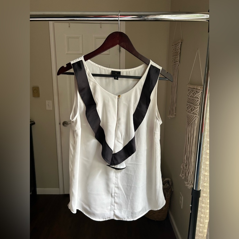 Worthington Elegant Black and White Ruffle Blouse